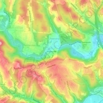 Mappa topografica Walkers Mill, altitudine, rilievo