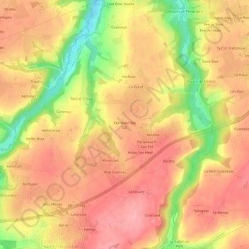 Mappa topografica Kernevez Sao Eol, altitudine, rilievo