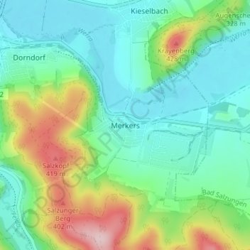 Mappa topografica Merkers, altitudine, rilievo