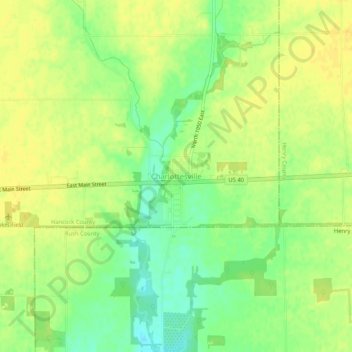Mappa topografica Charlottesville, altitudine, rilievo