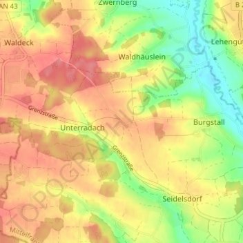 Mappa topografica Oberradach, altitudine, rilievo