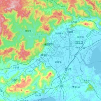 Mappa topografica Distretto di Licheng, altitudine, rilievo