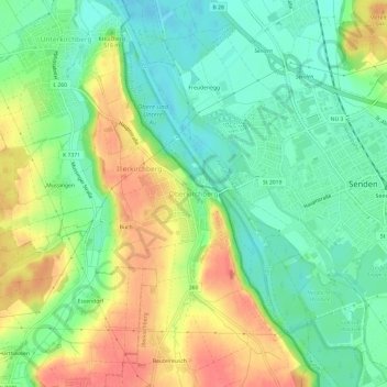 Mappa topografica Oberkirchberg, altitudine, rilievo