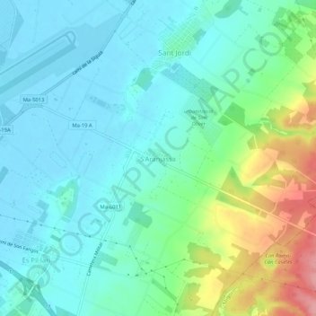 Mappa topografica S'Aranjassa, altitudine, rilievo