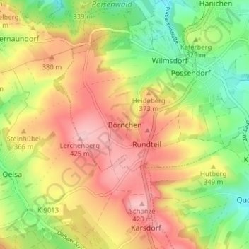 Mappa topografica Börnchen, altitudine, rilievo