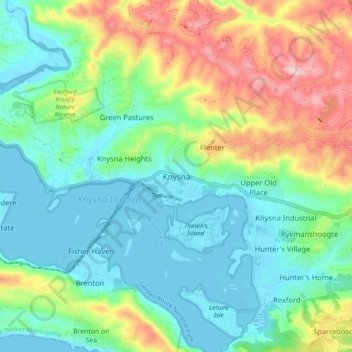 Mappa topografica Knysna, altitudine, rilievo
