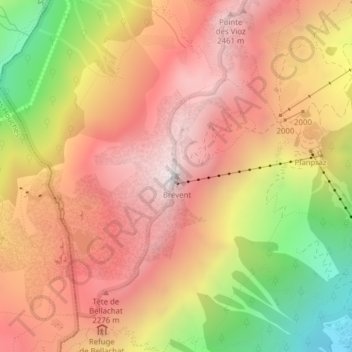 Mappa topografica Le Brévent, altitudine, rilievo