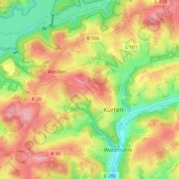 Mappa topografica Busch, altitudine, rilievo