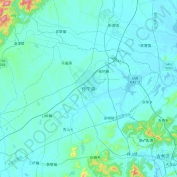Mappa topografica 怀宁县, altitudine, rilievo