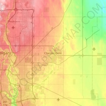Mappa topografica Chestermere, altitudine, rilievo