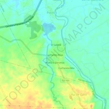 Mappa topografica Cuchareta Baja, altitudine, rilievo
