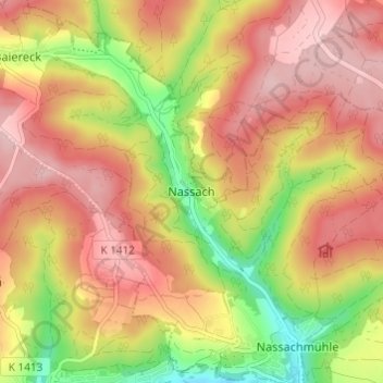 Mappa topografica Nassach, altitudine, rilievo
