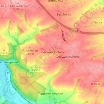 Mappa topografica Kleinweitzschen, altitudine, rilievo