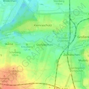 Mappa topografica Großraschütz, altitudine, rilievo