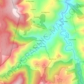 Mappa topografica Martín, altitudine, rilievo