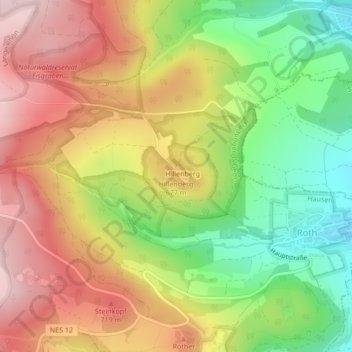 Mappa topografica Hillenberg, altitudine, rilievo