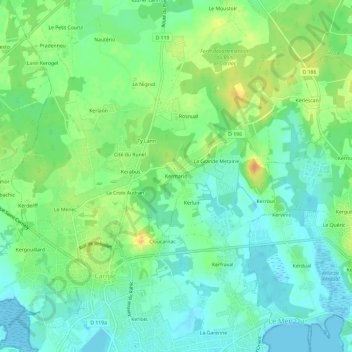 Mappa topografica Kermario, altitudine, rilievo