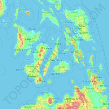 Mappa topografica Cebu, altitudine, rilievo