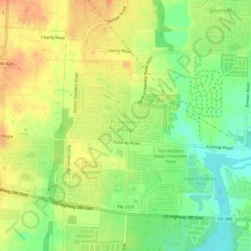 Mappa topografica Providence Village, altitudine, rilievo