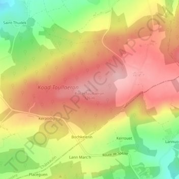 Mappa topografica Roc'h Toullaeron, altitudine, rilievo