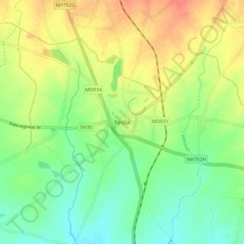 Mappa topografica Yeola, altitudine, rilievo