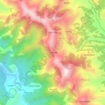 Mappa topografica Ranchula, altitudine, rilievo