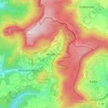 Mappa topografica Hitzelrode, altitudine, rilievo