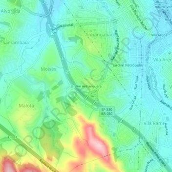 Mappa topografica Jardim Anhanguera, altitudine, rilievo