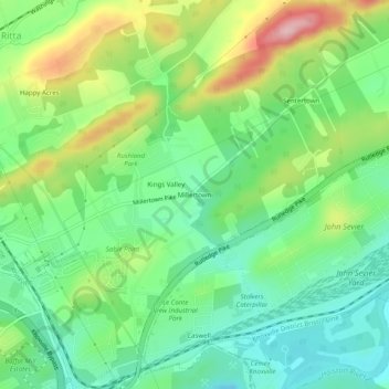 Mappa topografica Millertown, altitudine, rilievo