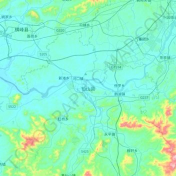 Mappa topografica 铅山县, altitudine, rilievo