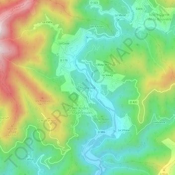 Mappa topografica Peyregrosse, altitudine, rilievo