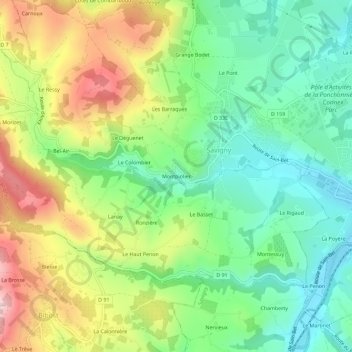 Mappa topografica Montpiolier, altitudine, rilievo