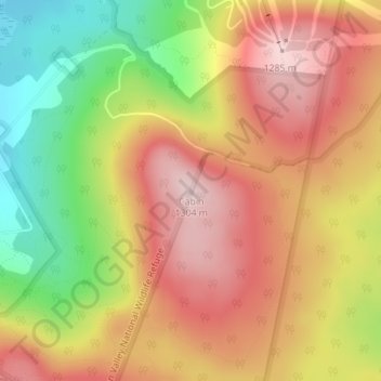 Mappa topografica Cabin, altitudine, rilievo