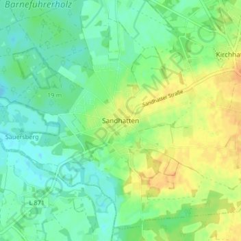 Mappa topografica Sandhatten, altitudine, rilievo