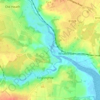 Mappa topografica Rowhedge, altitudine, rilievo