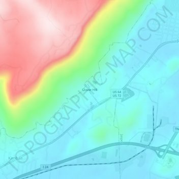 Mappa topografica Glover Hill, altitudine, rilievo