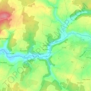 Mappa topografica Peument, altitudine, rilievo