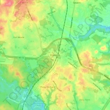 Mappa topografica Odenton, altitudine, rilievo