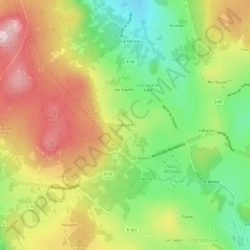 Mappa topografica Bélistard, altitudine, rilievo
