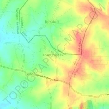Mappa topografica Shanamangalam, altitudine, rilievo