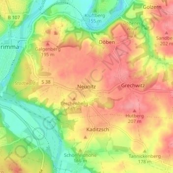 Mappa topografica Neunitz, altitudine, rilievo