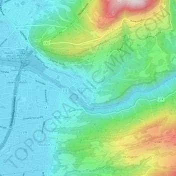 Mappa topografica Kennelbach, altitudine, rilievo