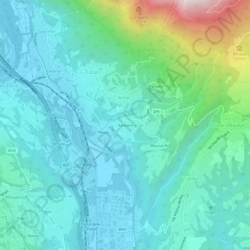 Mappa topografica Reveane, altitudine, rilievo