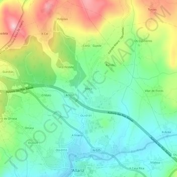Mappa topografica Roiriz, altitudine, rilievo