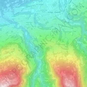 Mappa topografica Rive di Villa, altitudine, rilievo