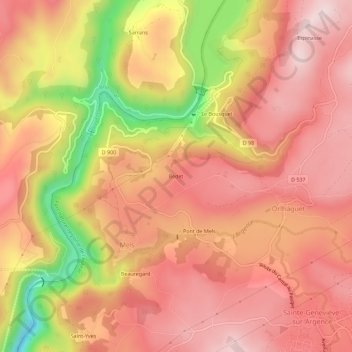 Mappa topografica Bedet, altitudine, rilievo