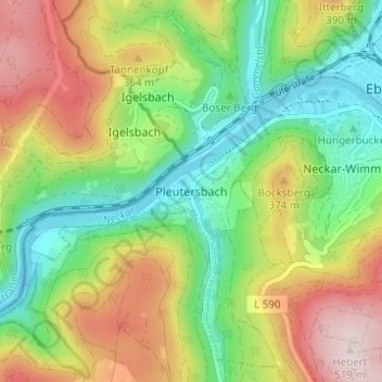 Mappa topografica Pleutersbach, altitudine, rilievo