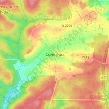 Mappa topografica Gramschatz, altitudine, rilievo