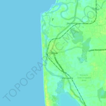 Mappa topografica Chilaw, altitudine, rilievo