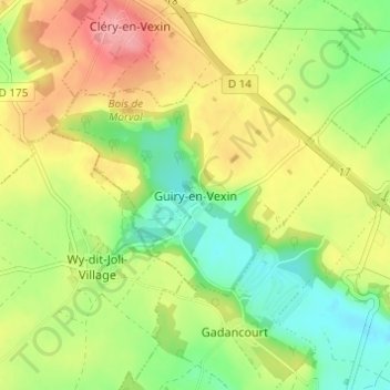 Mappa topografica Guiry-en-Vexin, altitudine, rilievo